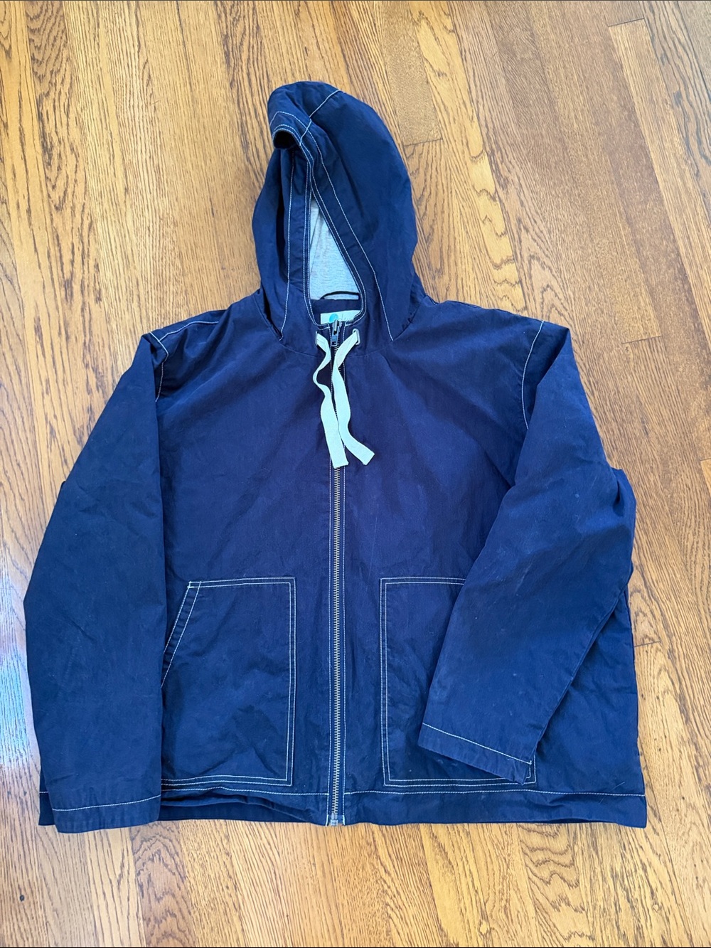 Boden Navy Hooded Zip Jacket with Contrast Stitching